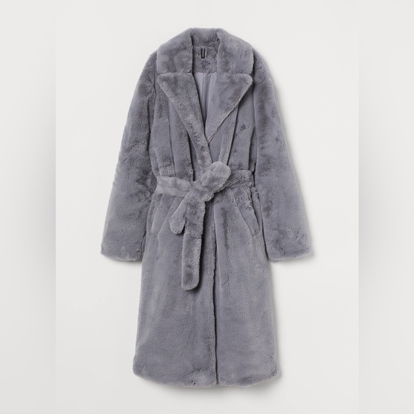 H&M Jackets & Blazers - H&M Gray fur Coat with Belt